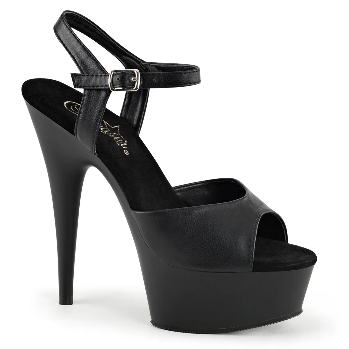 Delight 609 Black Matte 6" High Heel Ankle Strap Sandals - Direct