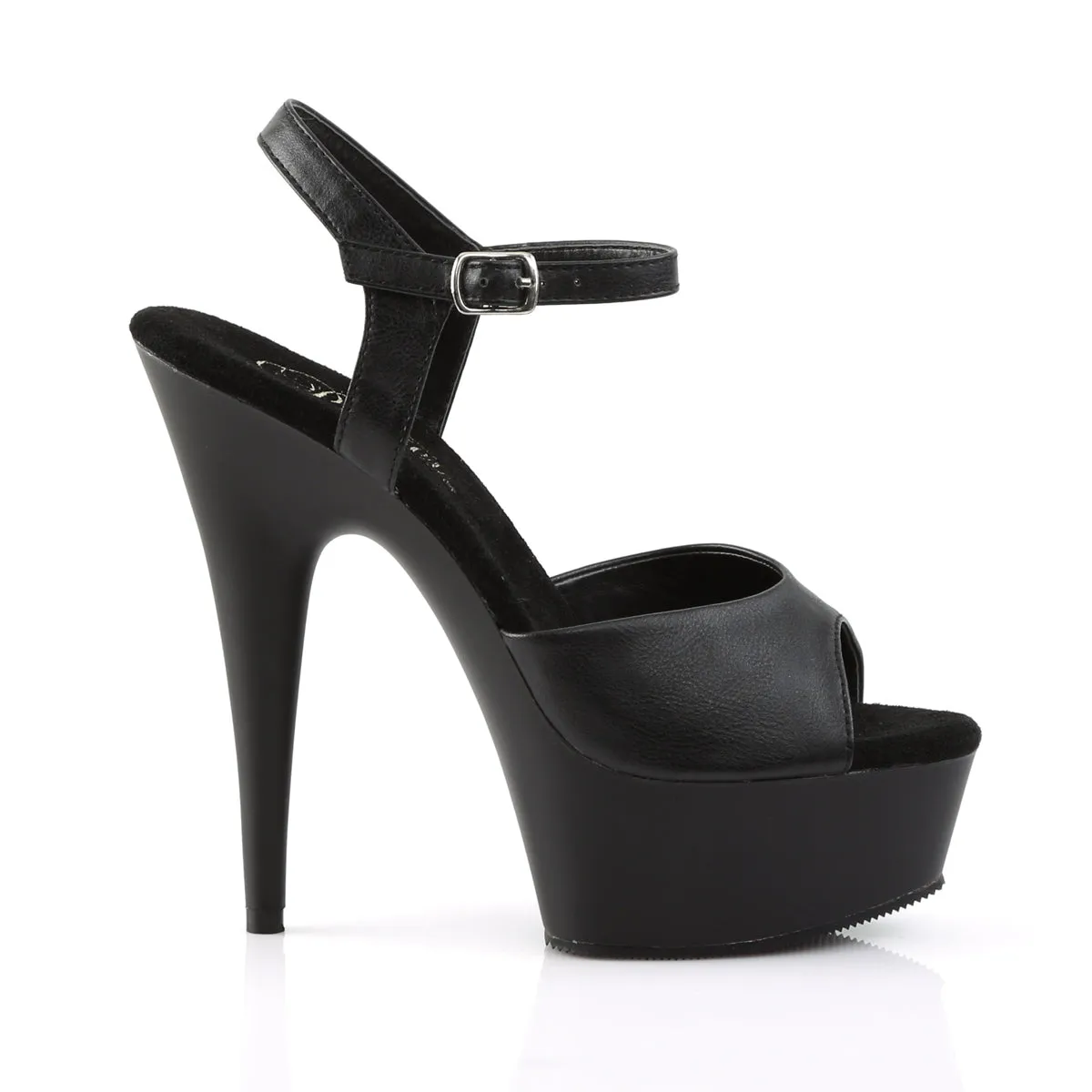 Delight 609 Black Matte 6" High Heel Ankle Strap Sandals - Direct