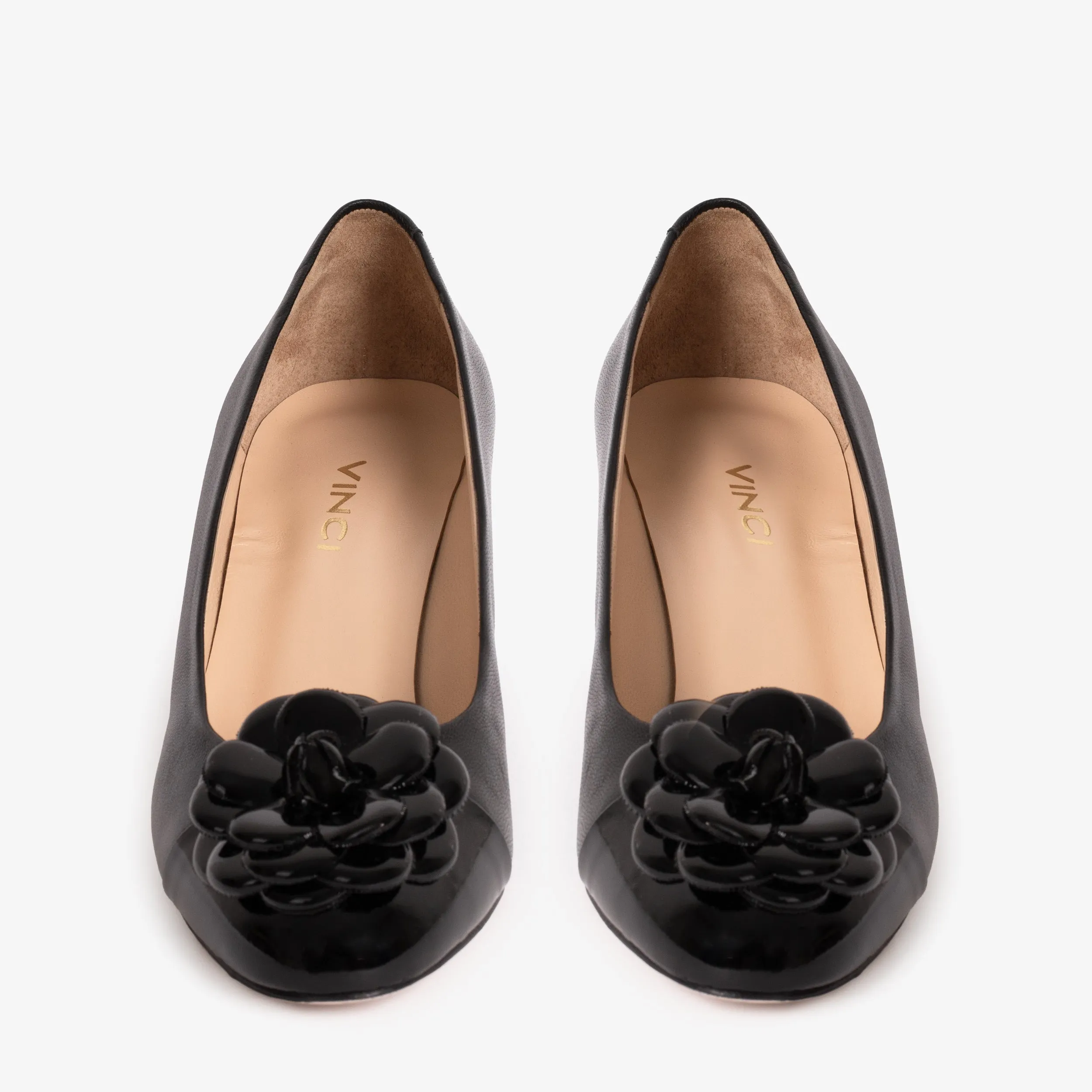 The Diva Black Leather Cap Toe Block Heel Pump Women Shoe Evening shoes