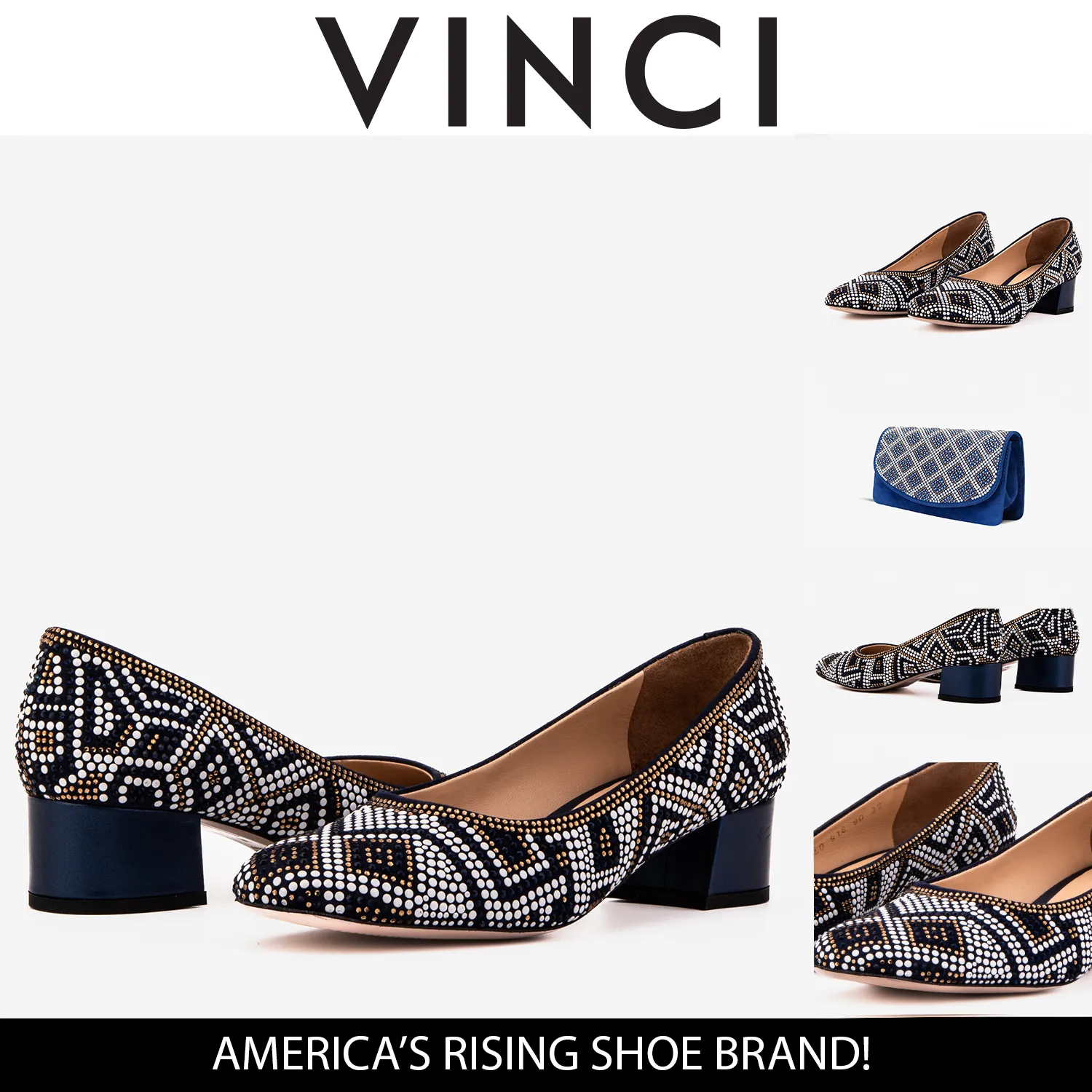 The Nampula Navy Crystal-Embellished Leather Women Pump Work Chic Flexible