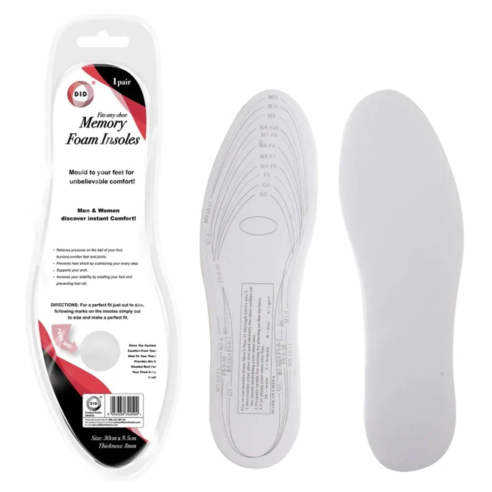 DID Resizable Memory Foam Insoles 1 Pair