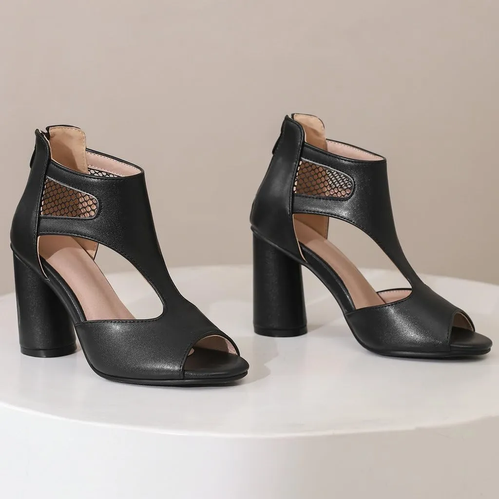 DINTAHA Open Toe Booties Caged Peep Toe Heeled Sandals Chunky Heel Cutout Summer Ankle Boots
