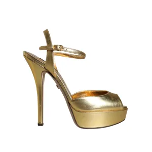 Dolce & Gabbana Gold Bette Leather Heels Sandals Shoes