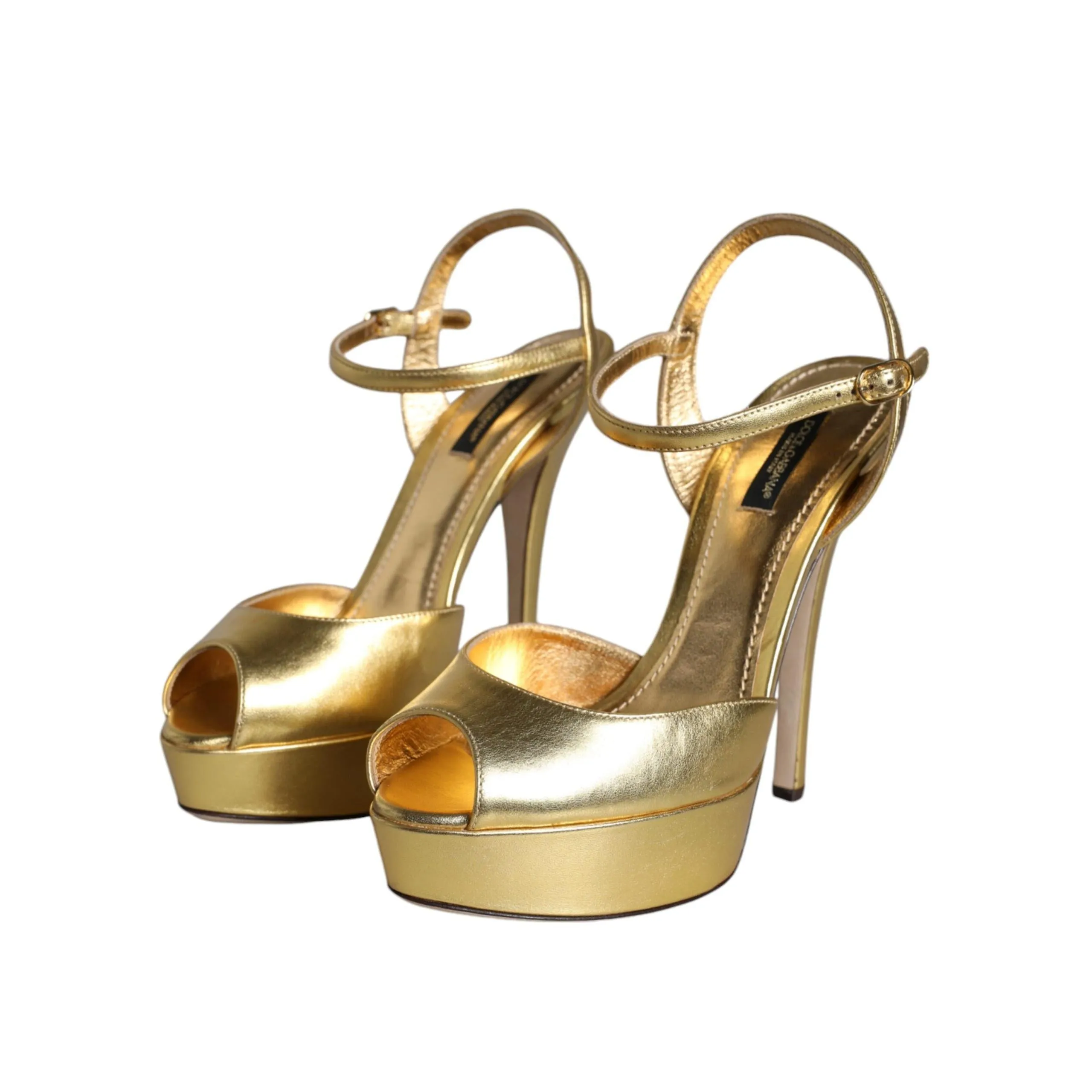 Dolce & Gabbana Gold Bette Leather Heels Sandals Shoes