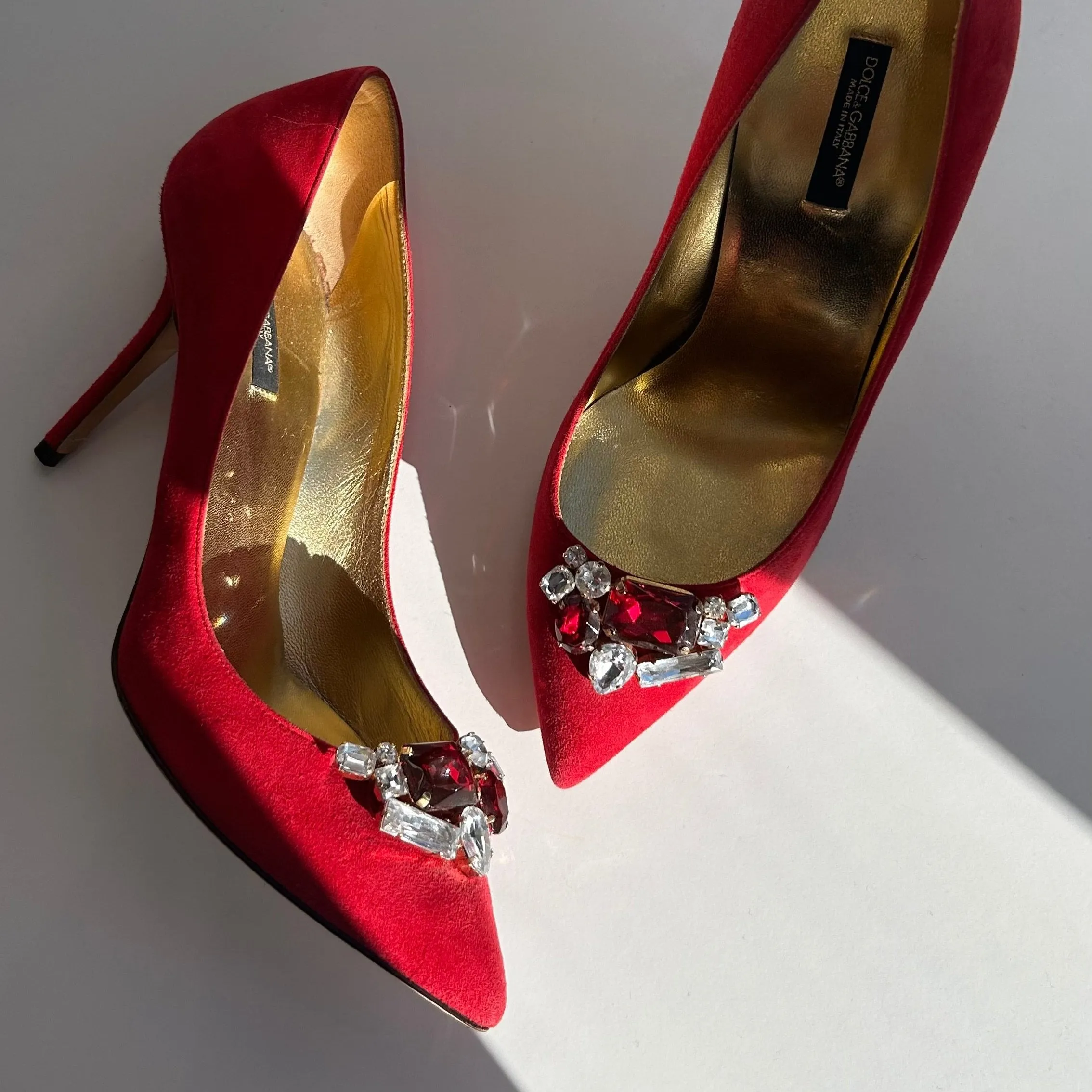Dolce & Gabbana Pink Suede Court Shoe with Jewelled Toe Detail