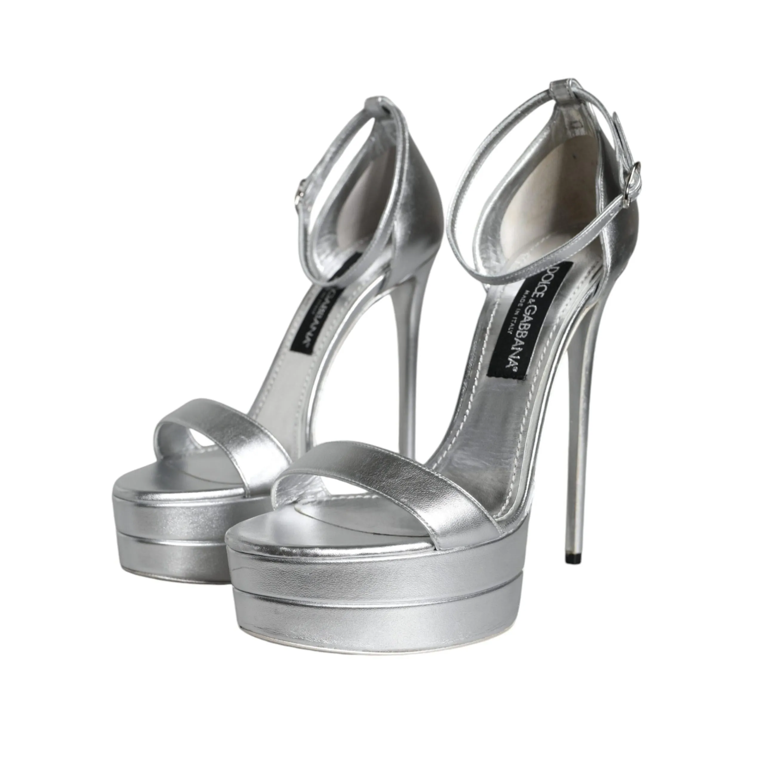 Dolce & Gabbana Silver Leather Platform Keira Sandals Shoes