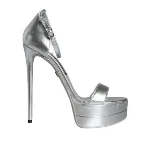 Dolce & Gabbana Silver Leather Platform Keira Sandals Shoes