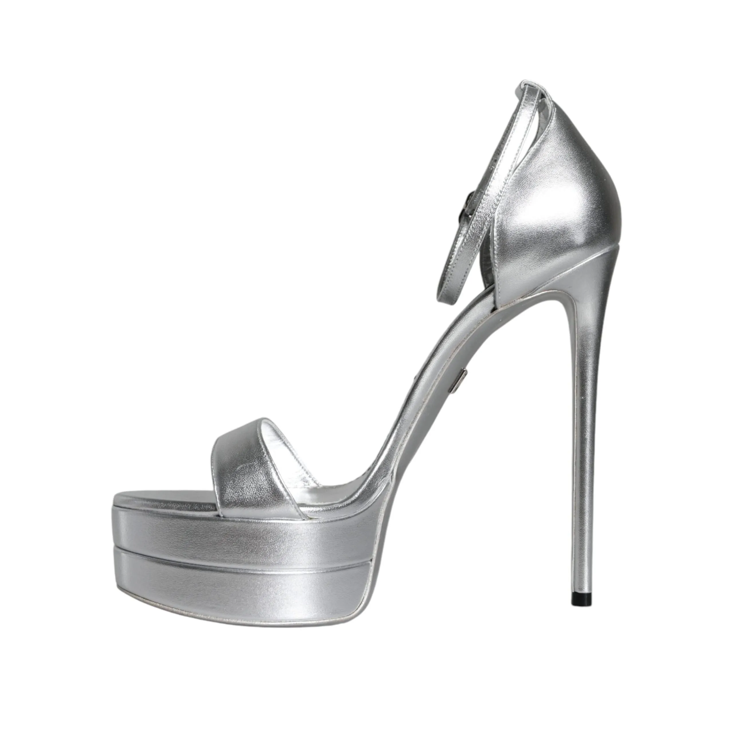 Dolce & Gabbana Silver Leather Platform Keira Sandals Shoes