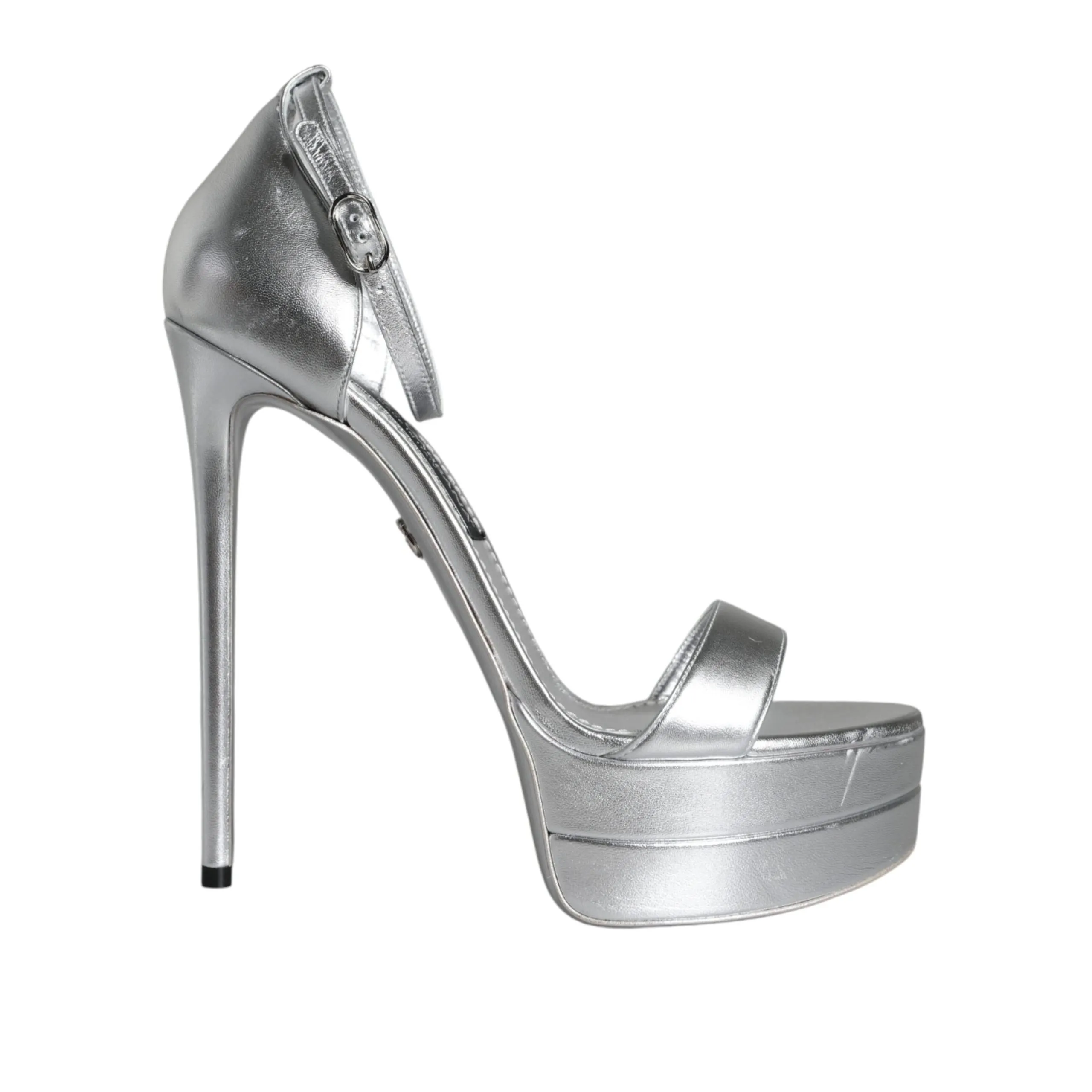 Dolce & Gabbana Silver Leather Platform Keira Sandals Shoes