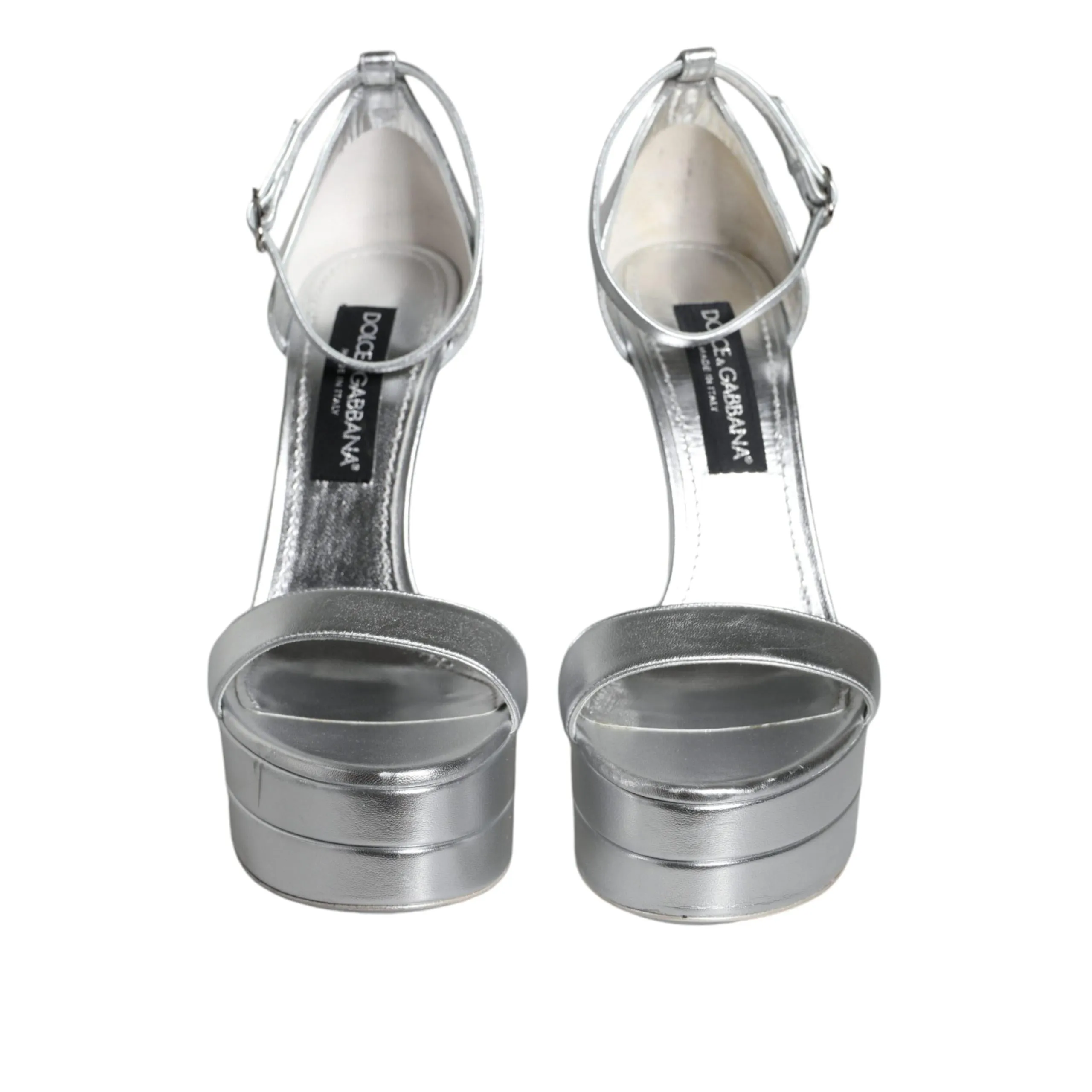 Dolce & Gabbana Silver Leather Platform Keira Sandals Shoes