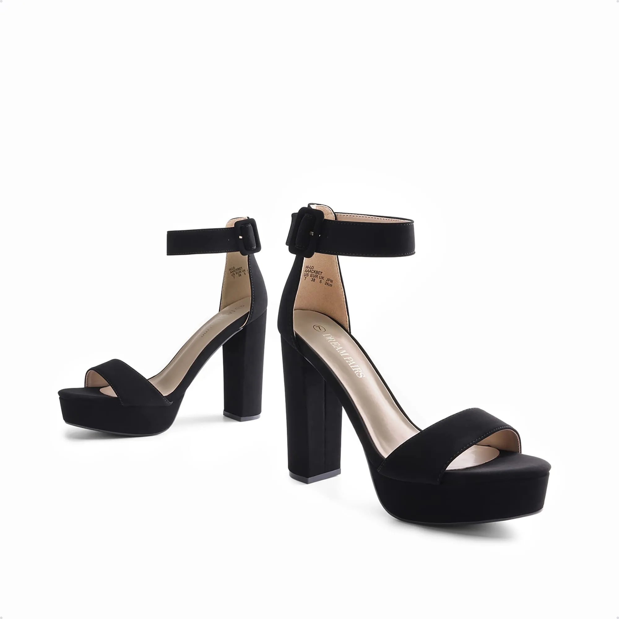 DREAM PAIRS Hi-Lo Black Suede Fashion High Heel Ankle Strap Platform Pumps Sandals