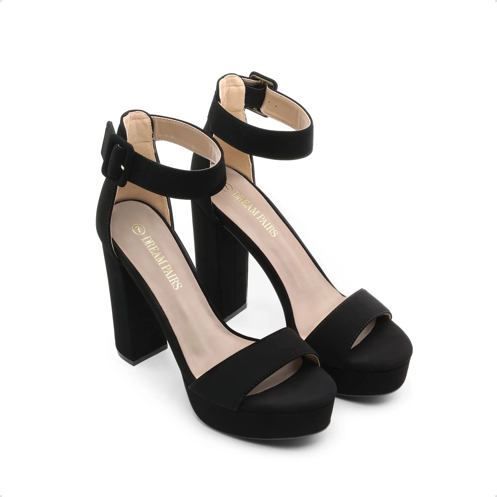 DREAM PAIRS Hi-Lo Black Suede Fashion High Heel Ankle Strap Platform Pumps Sandals