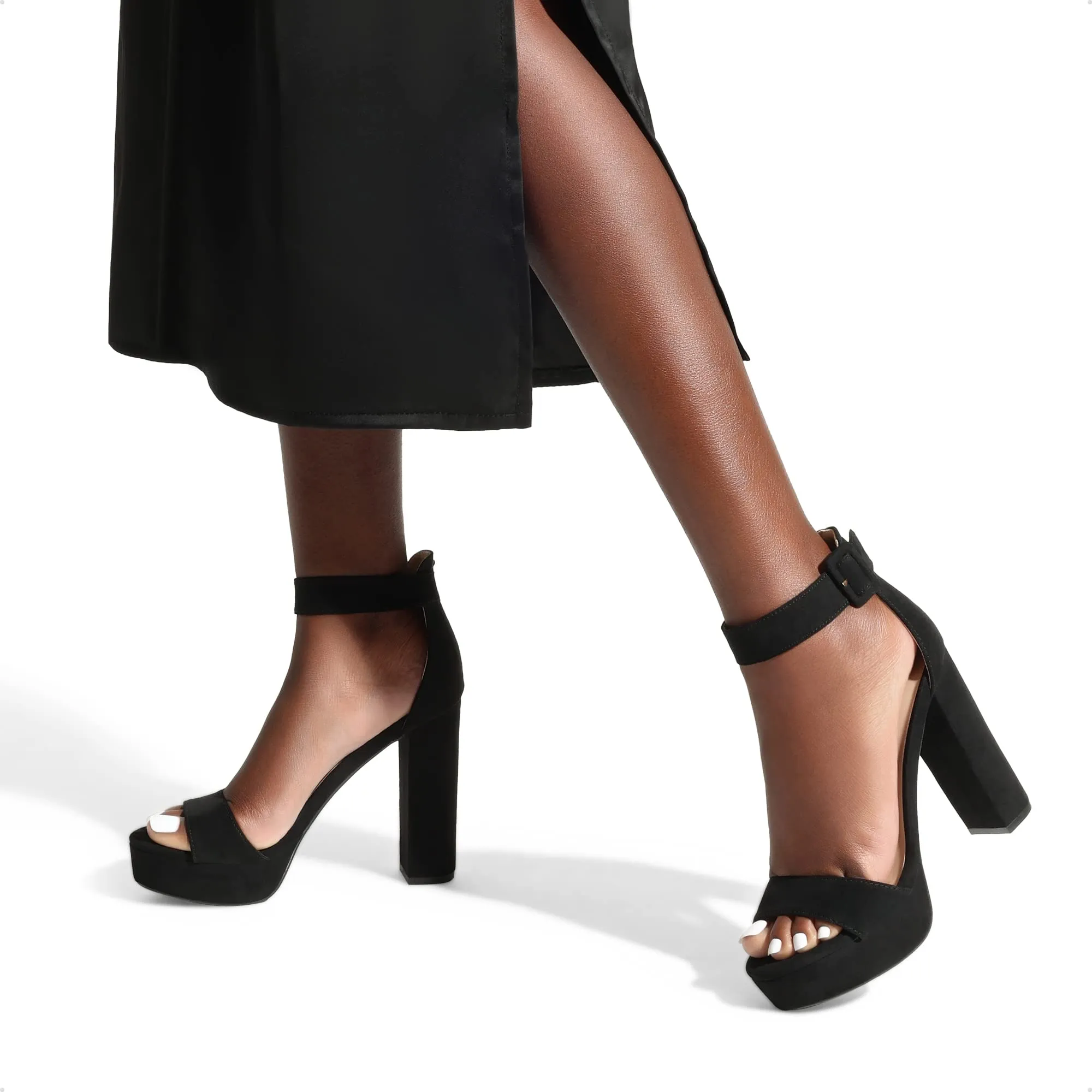 DREAM PAIRS Hi-Lo Black Suede Fashion High Heel Ankle Strap Platform Pumps Sandals