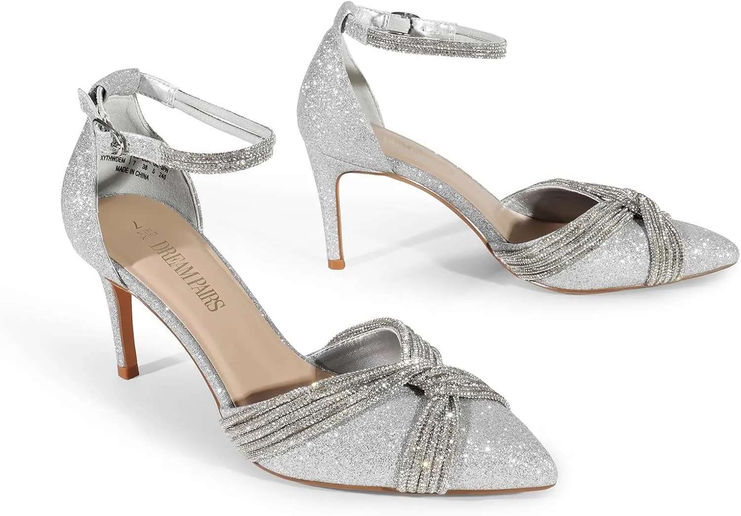 DREAM PAIRS Women's Pointed Close Toe High Heels Sexy Sparkly Rhinestone Stiletto Pumps Wedding Bridal Party Dress Shoes