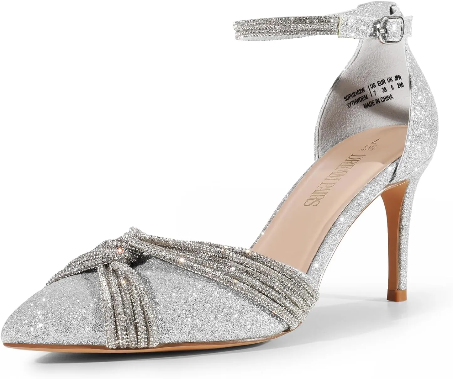 DREAM PAIRS Women's Pointed Close Toe High Heels Sexy Sparkly Rhinestone Stiletto Pumps Wedding Bridal Party Dress Shoes