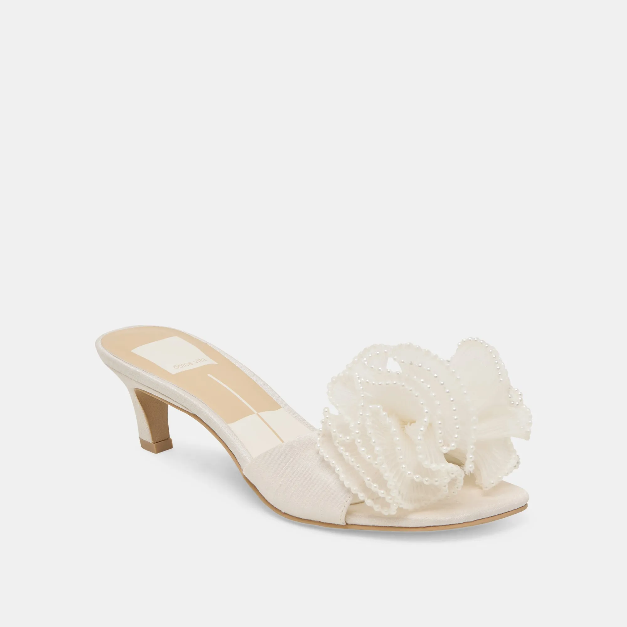 Party Guard NARITA PEARL HEELS OFF WHITE SATIN