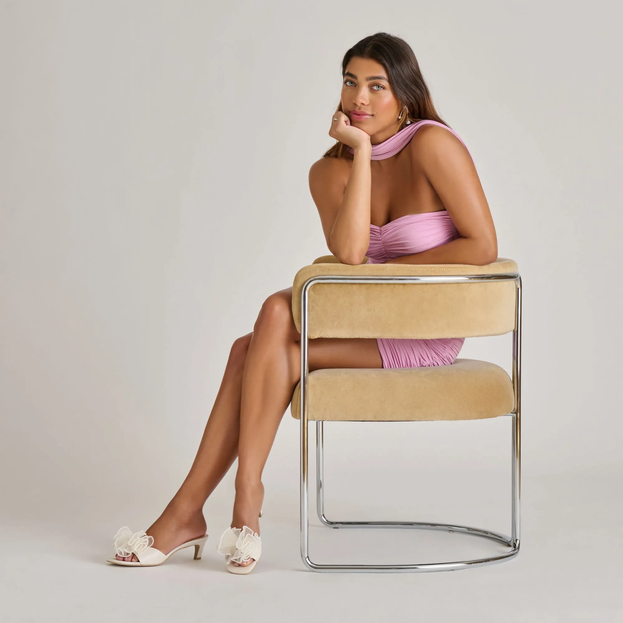 NARITA PEARL HEELS OFF WHITE SATIN Open Back