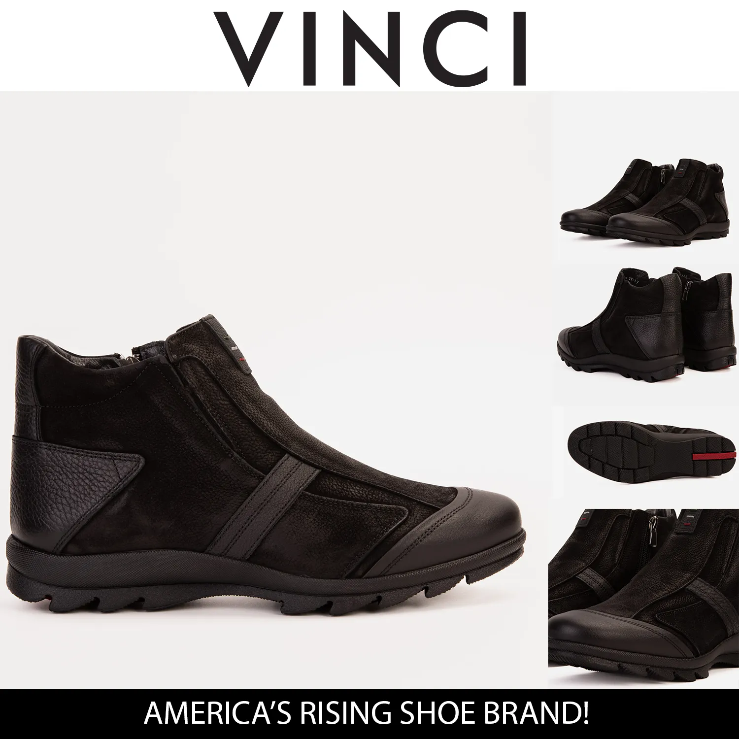 All Weather River Crossing The Montreal Suede Black Leather Casual Zip-Up Ankle Men Boot