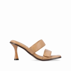 Sporty Footwear Reinforced Toe Guard ESSEY HEELED DUAL STRAP SANDALS IN VEGAN LEATHER