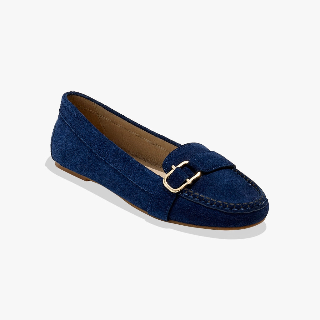 Hanover Suede Hardware Flat Moccasin Light Show