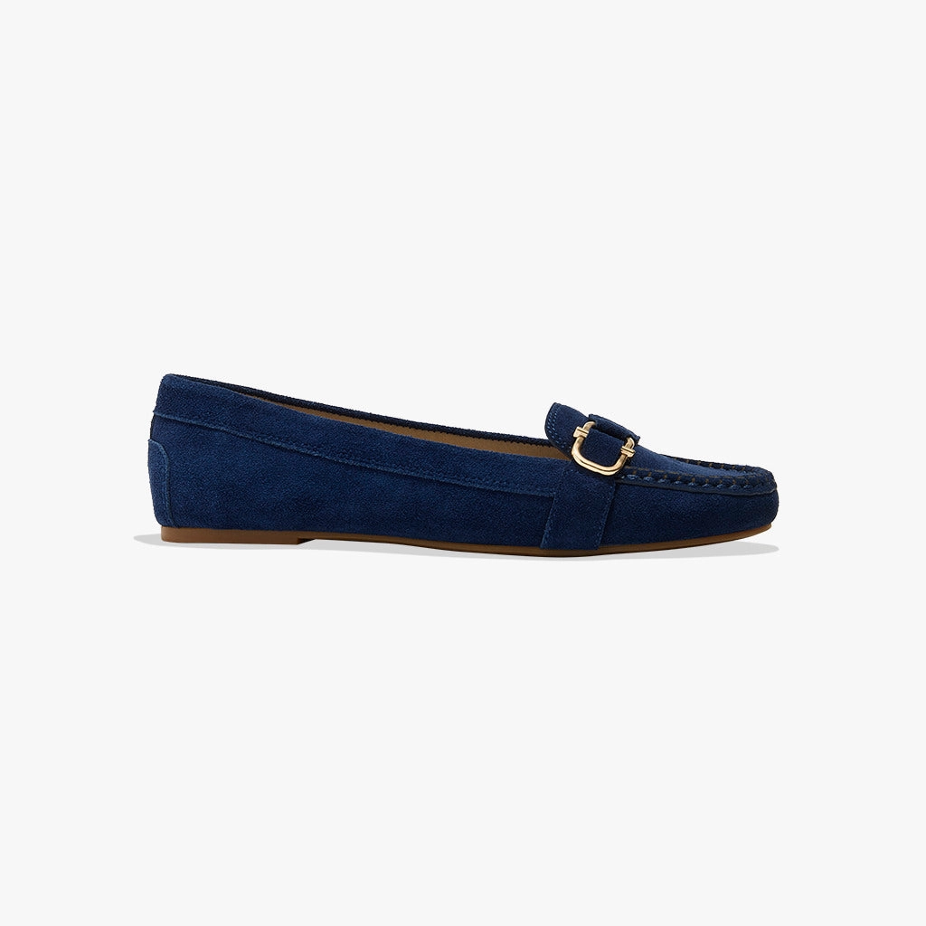 Hanover Suede Hardware Flat Moccasin Flexible Step