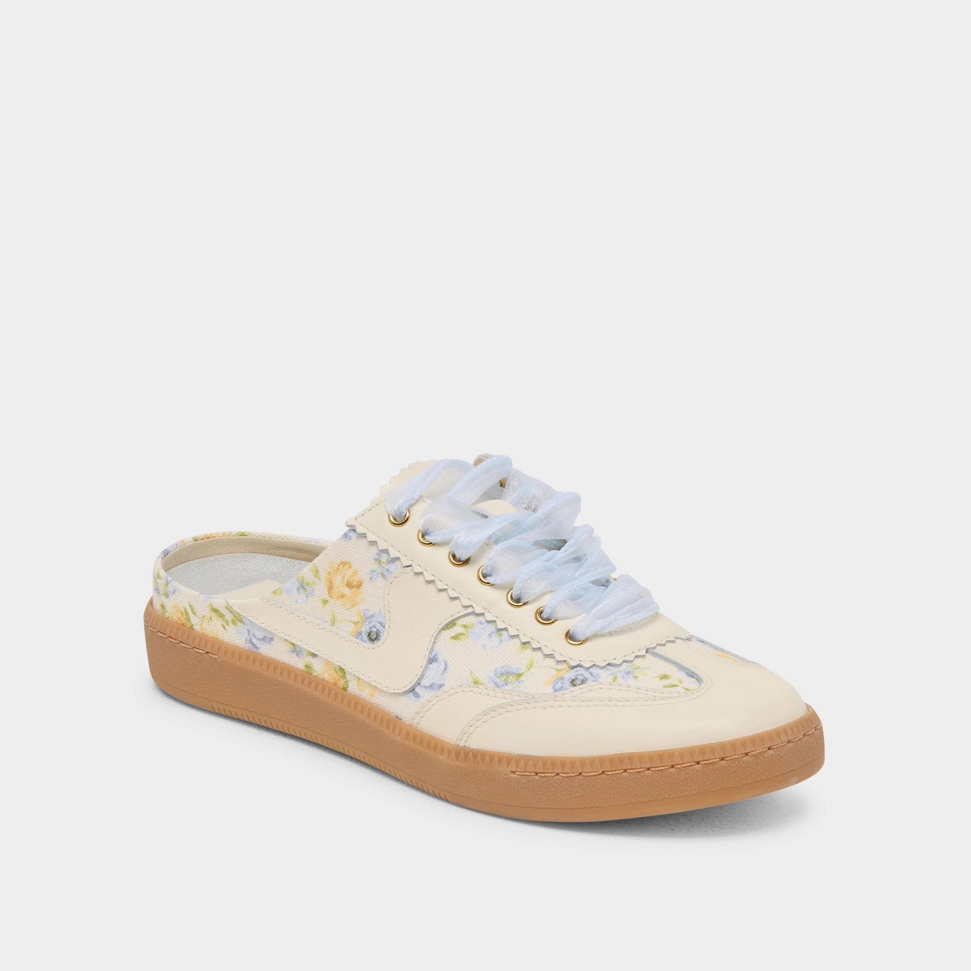smoothest NOTICE SLIDE SNEAKERS BLUE FLORAL LEATHER