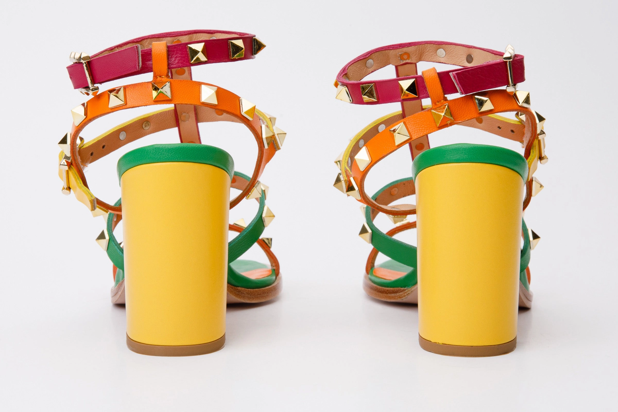 Tropical Leaf Zebra Stripe The Nejapa Block Heel Multicolor Leather Women Sandal