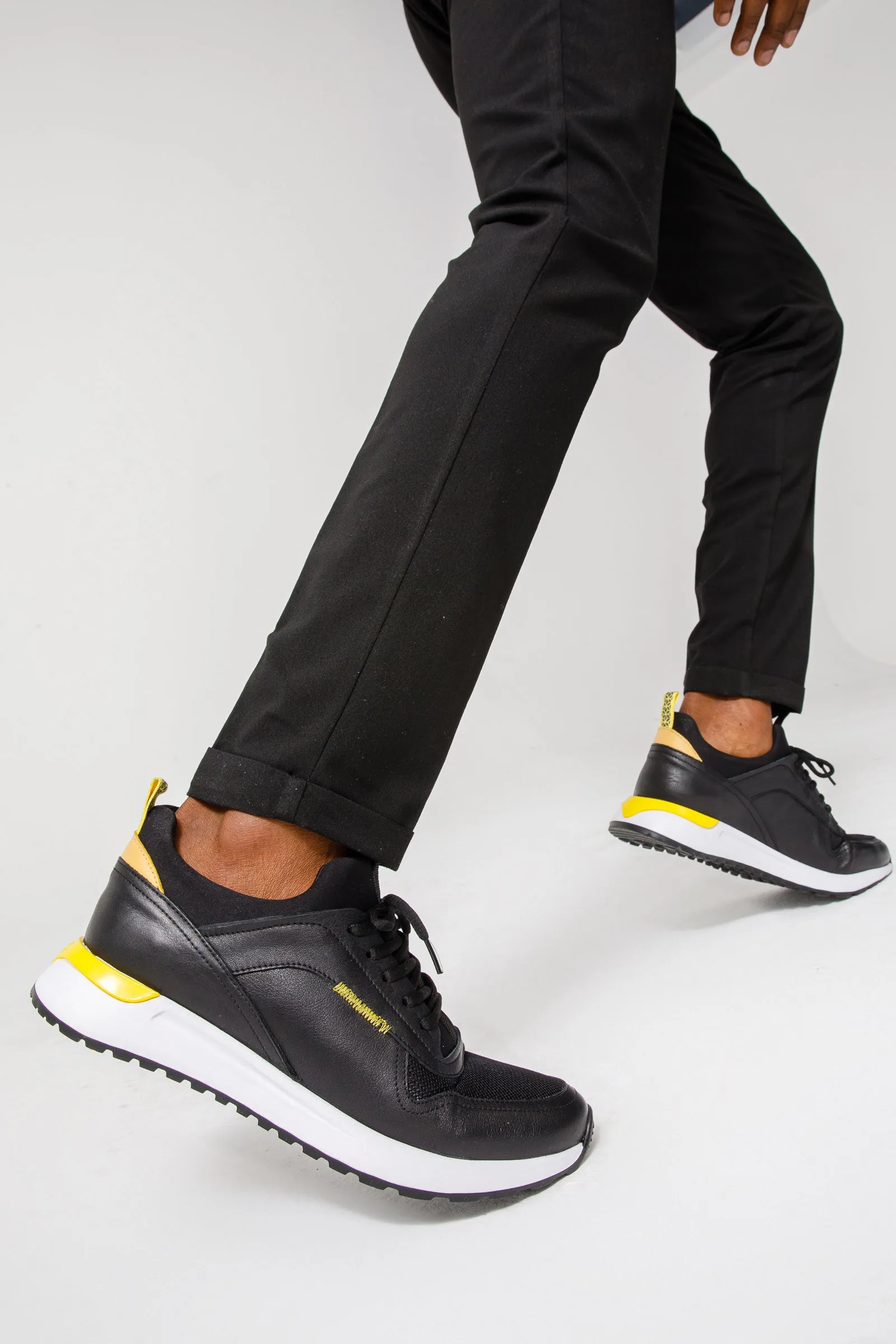 The Rakka Black & Yellow Leather Men Sneaker Final Sale! Padded Collar Padding Adaptive Look