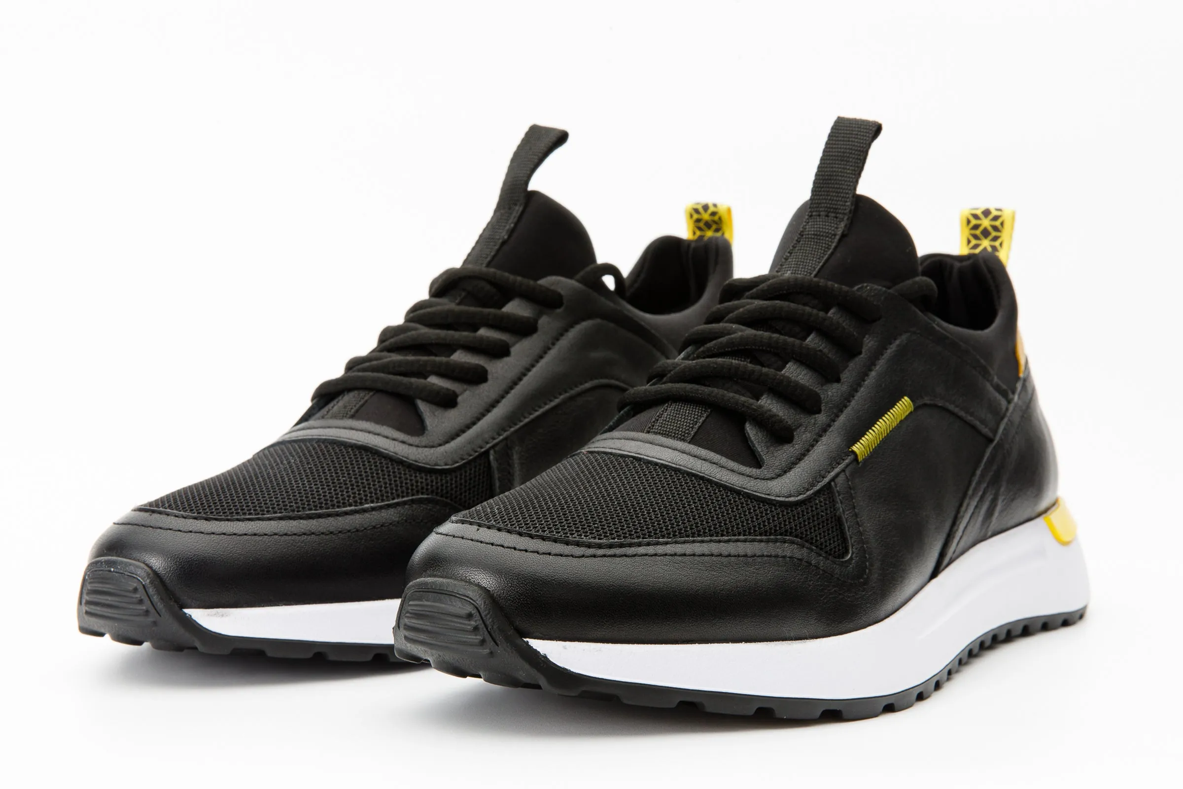 The Rakka Black & Yellow Leather Men Sneaker Final Sale! Sweat Control Comfort Fit