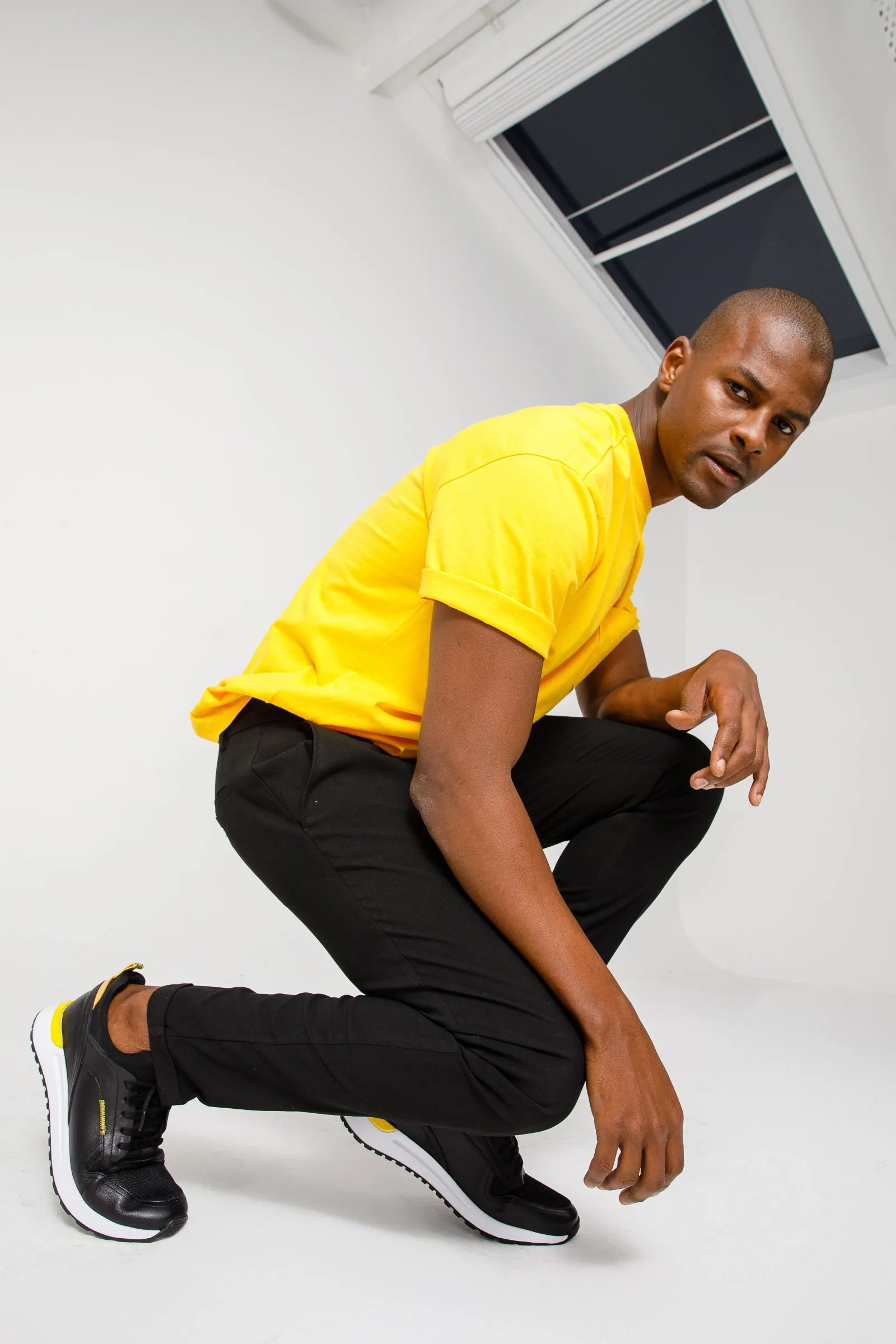 The Rakka Black & Yellow Leather Men Sneaker Final Sale! Reflective accents