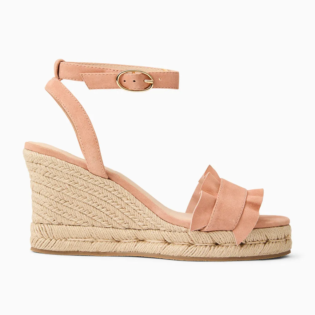 Rozette Suede Ruffle Wedge Soft Finish