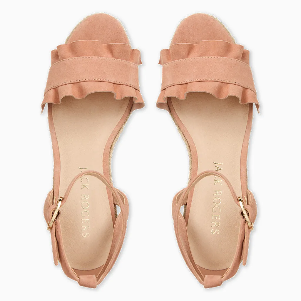 Fashion Footwear Embellished Rozette Suede Ruffle Wedge