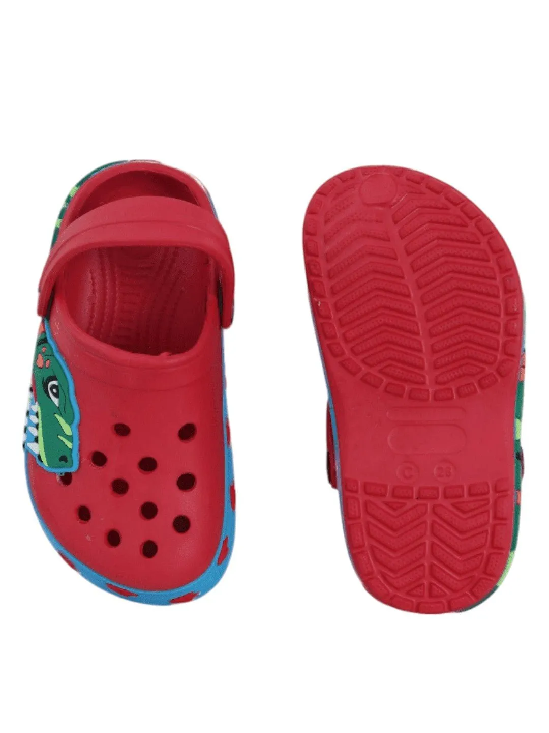Dynamic Dinosaur Design Red Clog For Boys