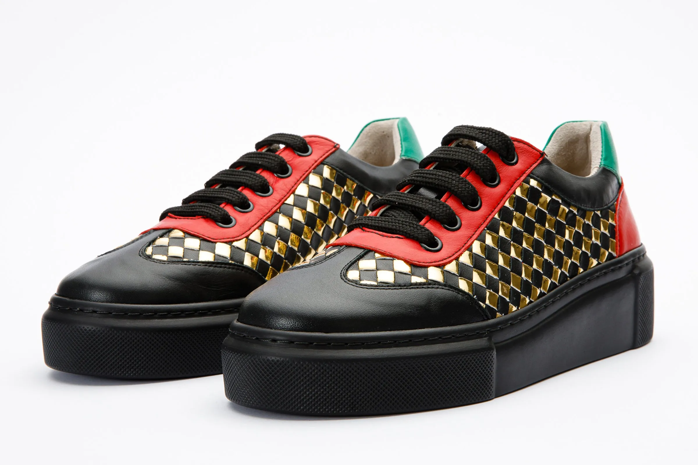 Zero Gravity Engineering Ultra Soft Lining The Messina Black & Gold Woven Leather Women Sneaker Final Sale!