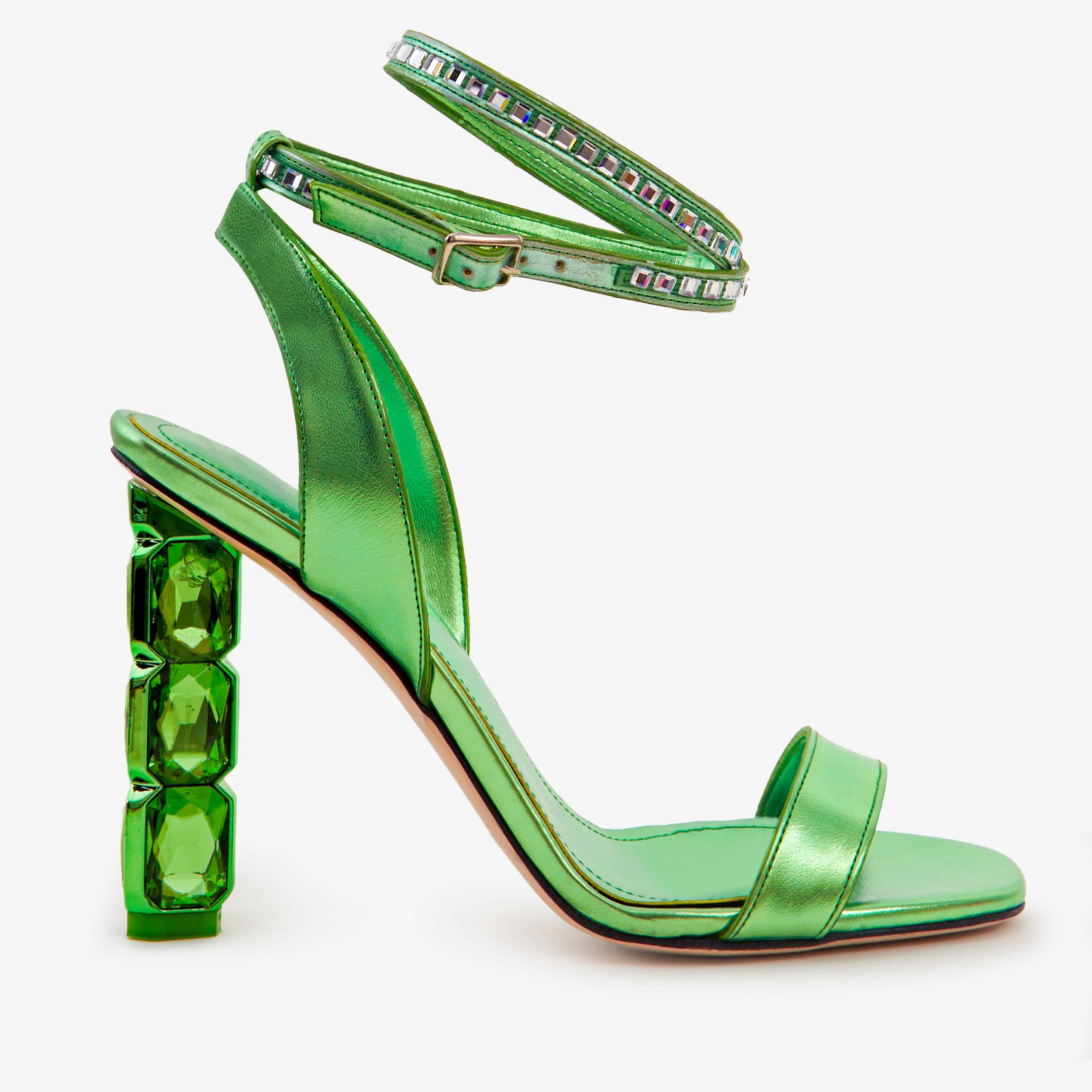 The Torola Green Stony Heel Leather Women Sandal Final Sale! Non Marking Soles Ultra-soft piece