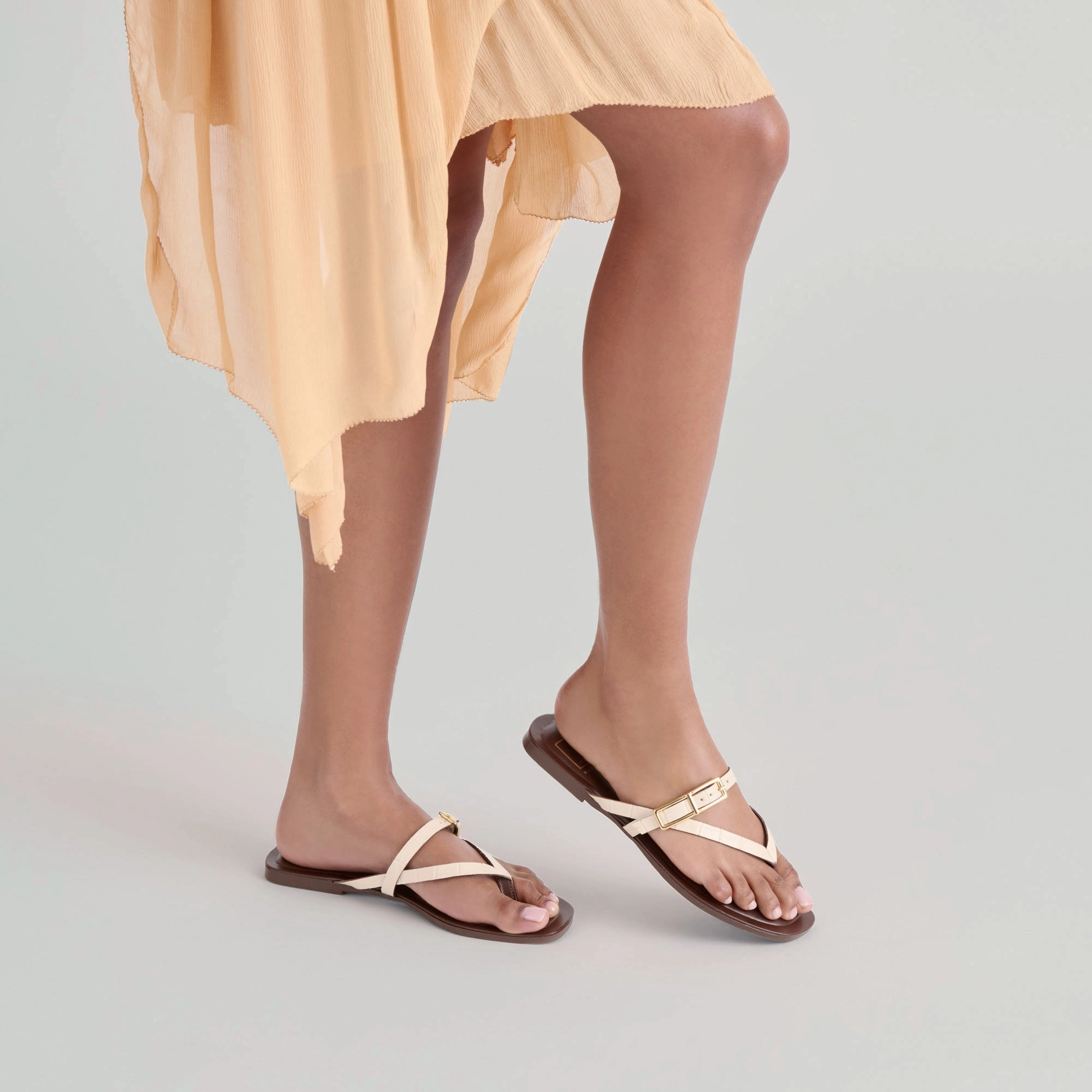 Chic Shoes PIERS SANDALS BEIGE CROCO EMBOSSED LEATHER