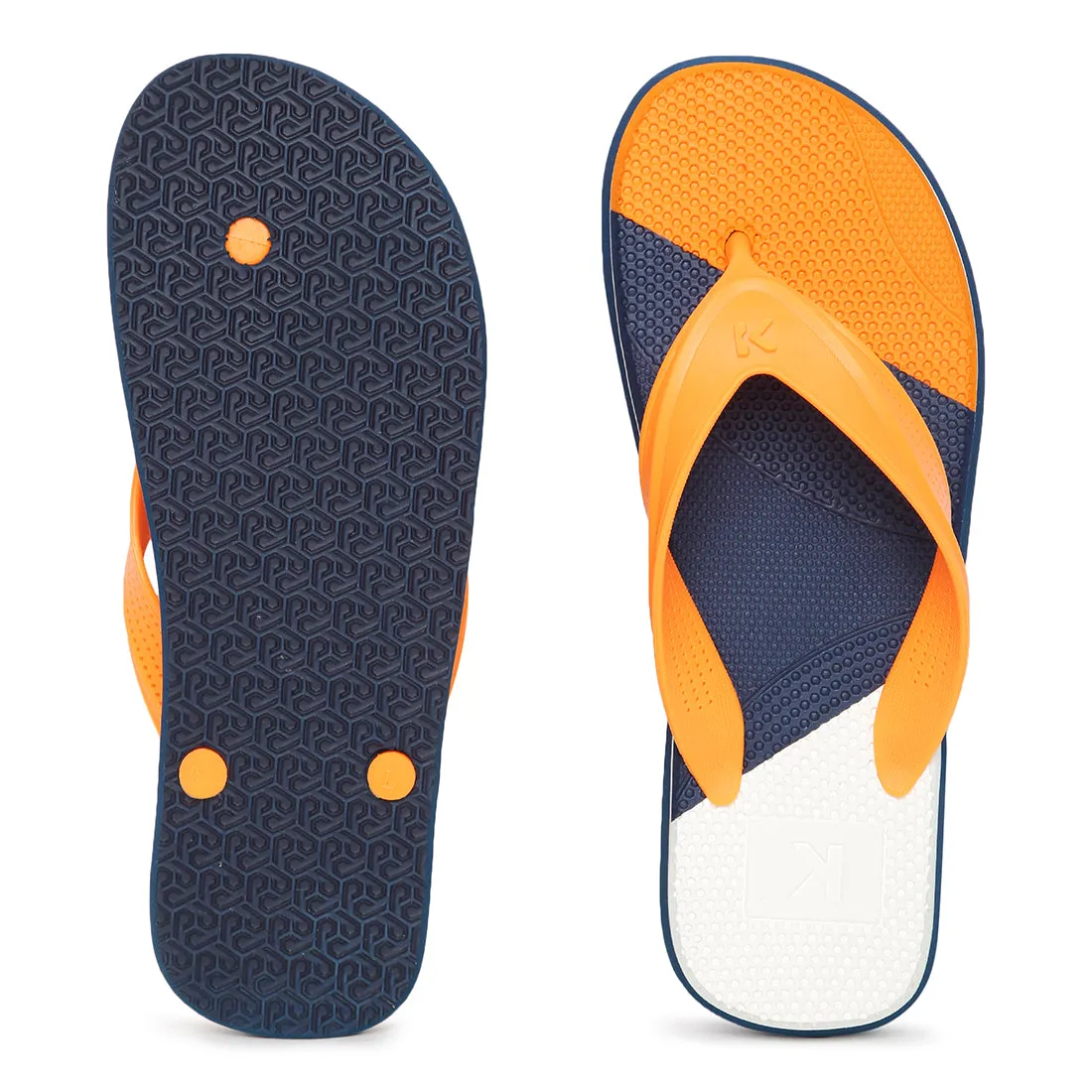 Eeken EHWG4042 Navy Blue And Orange Ultra-Comfortable And Stylish Lightweight Orange Casual Flip Flops For Men