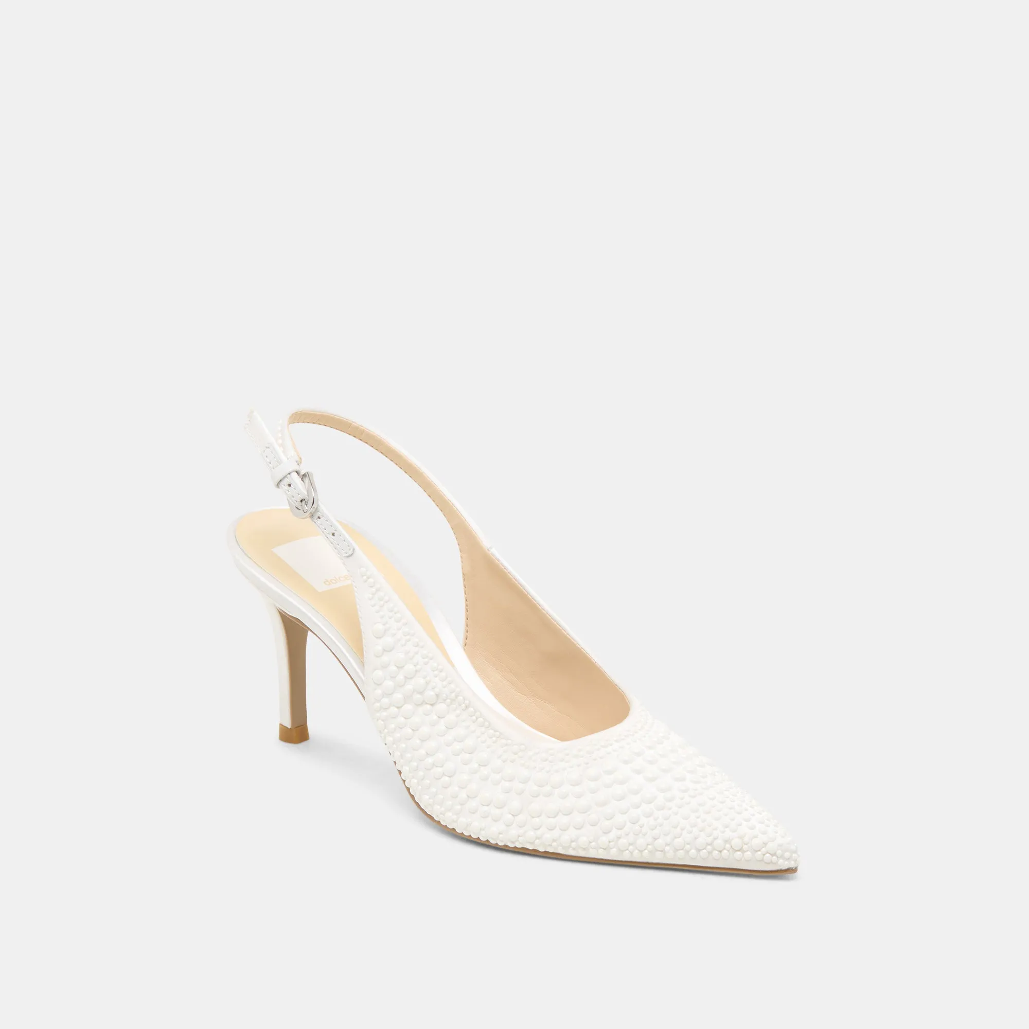 ELASI PEARL HEELS TRUE WHITE SATIN NYC Chic