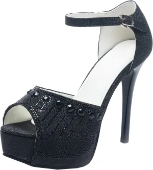 Elbslutt Women's Peep Toe High Heels Platform Sandals Glitter Rhinestone Stiletto Ankle Strap Pumps