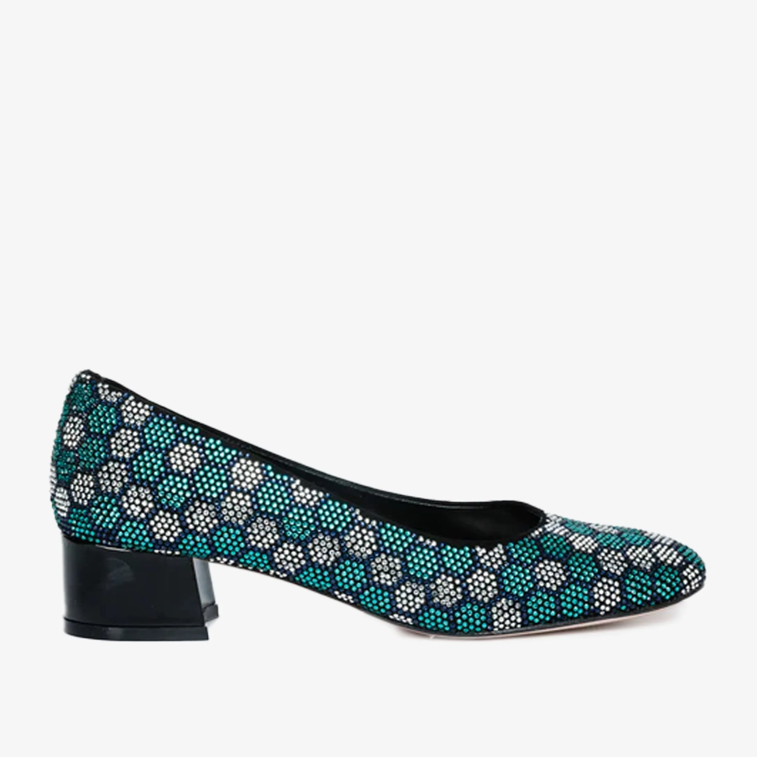 Delicate Touch Vintage Chic The Doha Turqoise Glitter Leather Block Pump Women Shoe