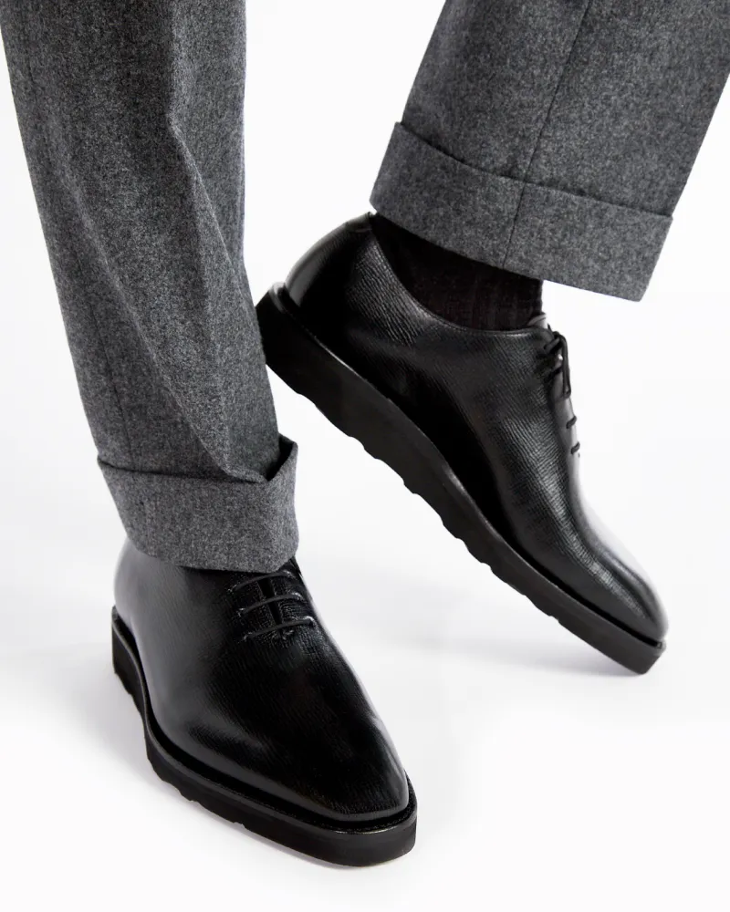 High Cut Flexible Shank Black Wholecut Oxford Lightweight Dress Shoe