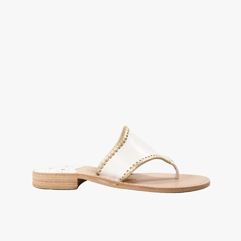 Jacks Embroidered "I DO" Leather Flat Sandal Rugged Traction