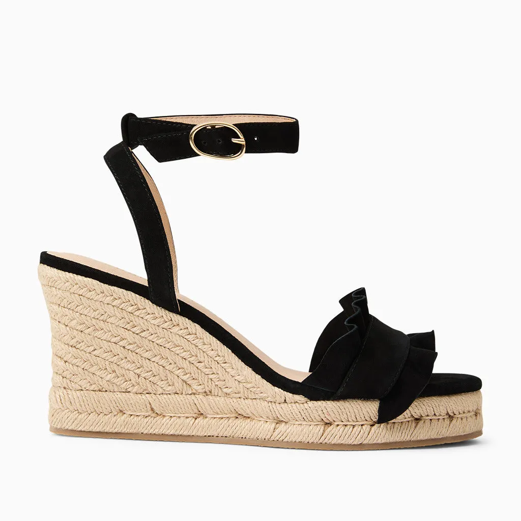 All-Purpose Wear Rozette Suede Ruffle Wedge
