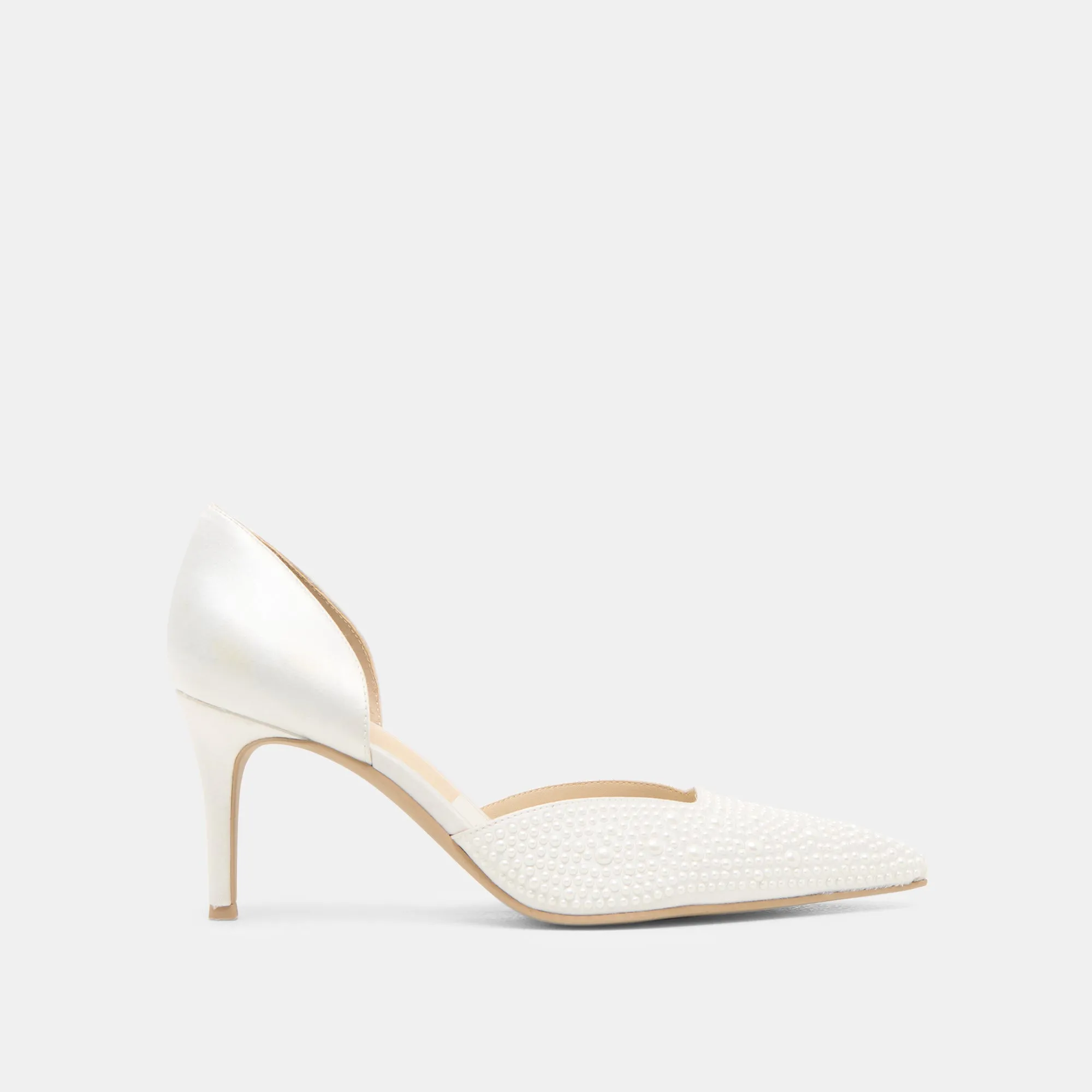 ELOY PEARL HEELS TRUE WHITE SATIN Fashion Statement