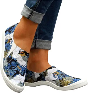 Embroidered Canvas Shoes for Women, Women's Fashion Canvas Slip On Sneakers Low Tops Slip On Casual Shoes for Walking