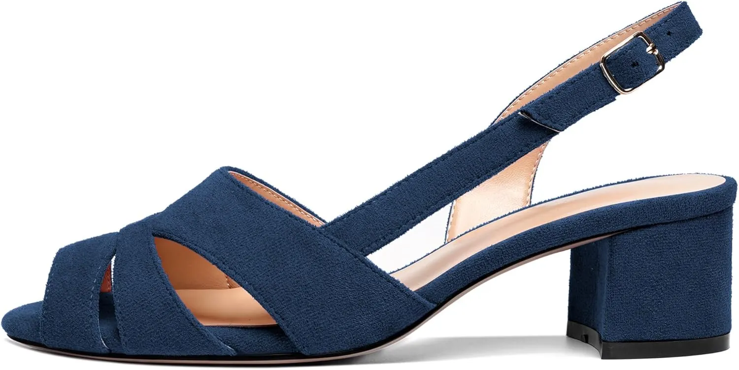 Esvowido Women's Block Heel Sandals Peep Toe Low Heels Slingback Sandals Chunky Heels Ankle Strap Summer Shoes 2 Inch
