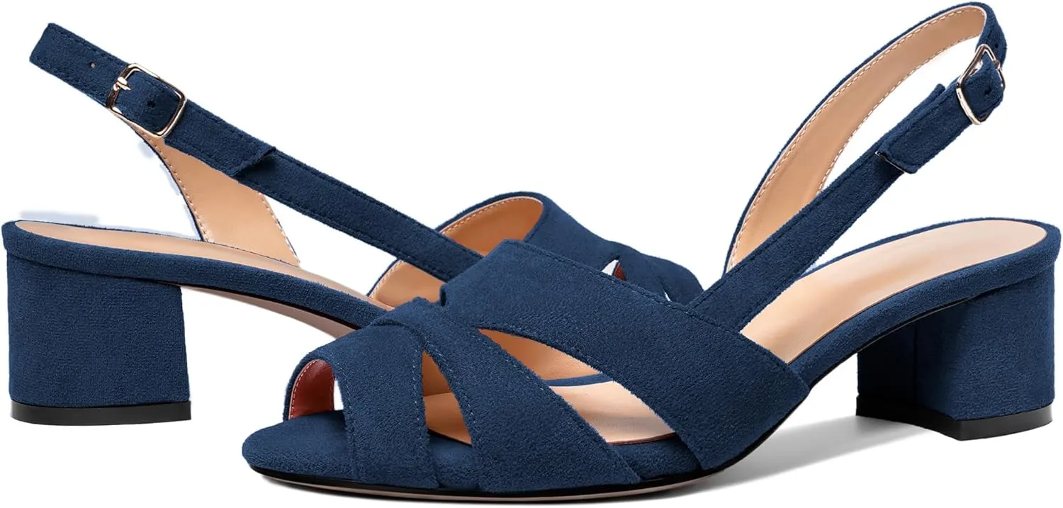 Esvowido Women's Block Heel Sandals Peep Toe Low Heels Slingback Sandals Chunky Heels Ankle Strap Summer Shoes 2 Inch