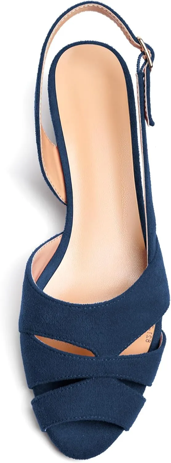 Esvowido Women's Block Heel Sandals Peep Toe Low Heels Slingback Sandals Chunky Heels Ankle Strap Summer Shoes 2 Inch