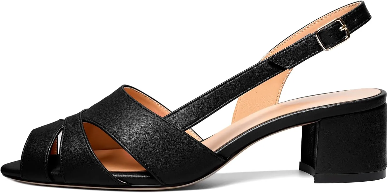 Esvowido Women's Block Heel Sandals Peep Toe Low Heels Slingback Sandals Chunky Heels Ankle Strap Summer Shoes 2 Inch