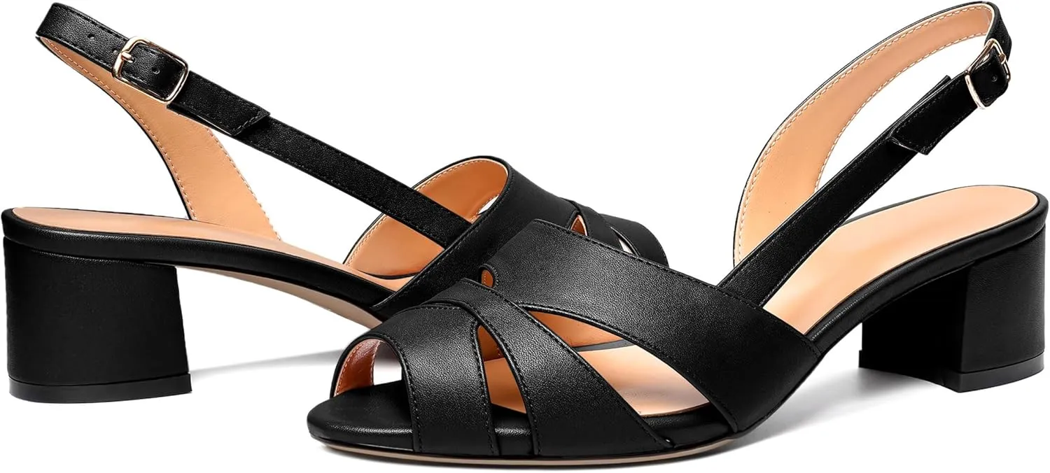 Esvowido Women's Block Heel Sandals Peep Toe Low Heels Slingback Sandals Chunky Heels Ankle Strap Summer Shoes 2 Inch